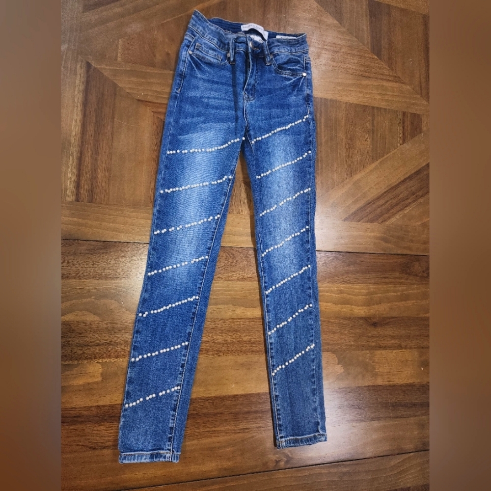Mashed Potatoes Ruby Lou Blue Jeans Sz  1 /24 Pearl Accents Mid Rise Skinny